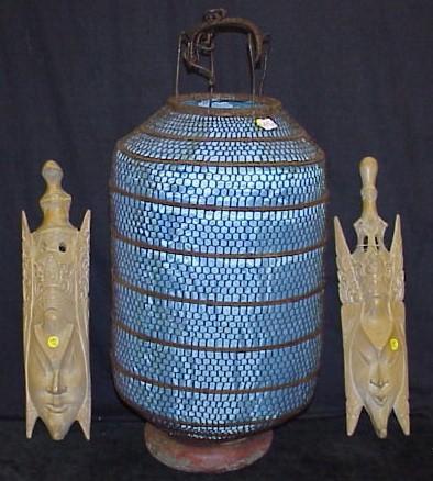 Appraisal: Japanese wire lantern lined with blue silk some rust and