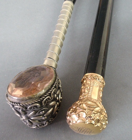 Appraisal: - Ebony walking stick with monogrammed gold-filled handle l and