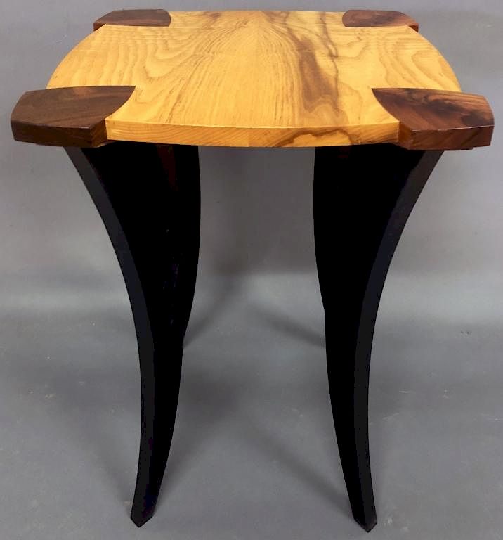 Appraisal: Jeffrey Greene Mixed Wood Square Top Table Jeffrey Greene American