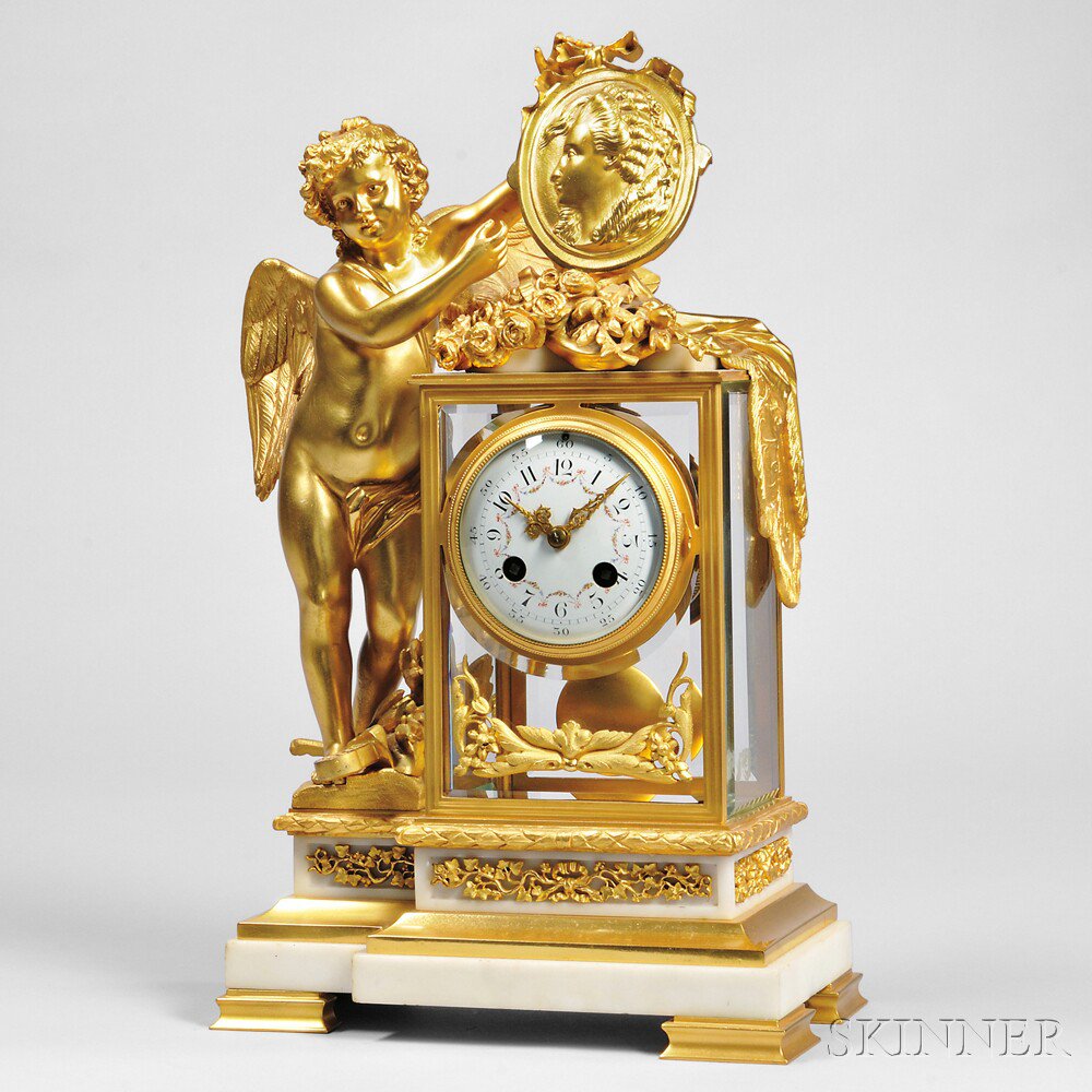 Appraisal: Gilt Figural Crystal Regulator France c white marble gilt brass