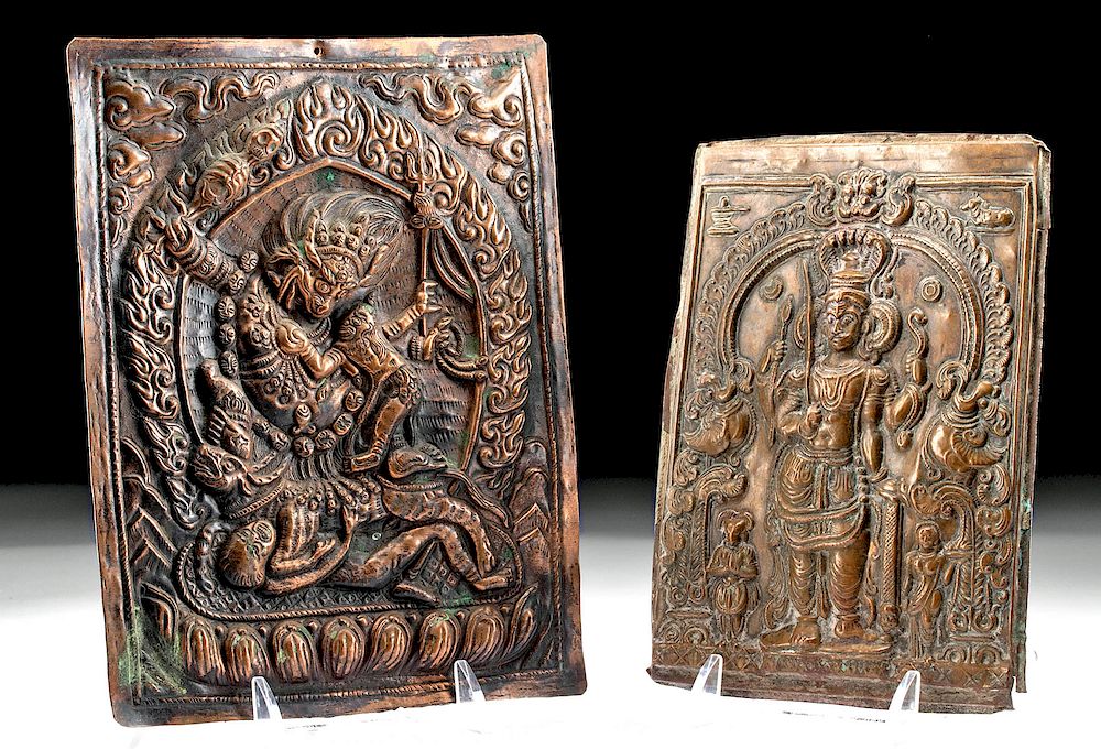 Appraisal: Lot of Two th C Tibetan Repousse Plaques w Deities