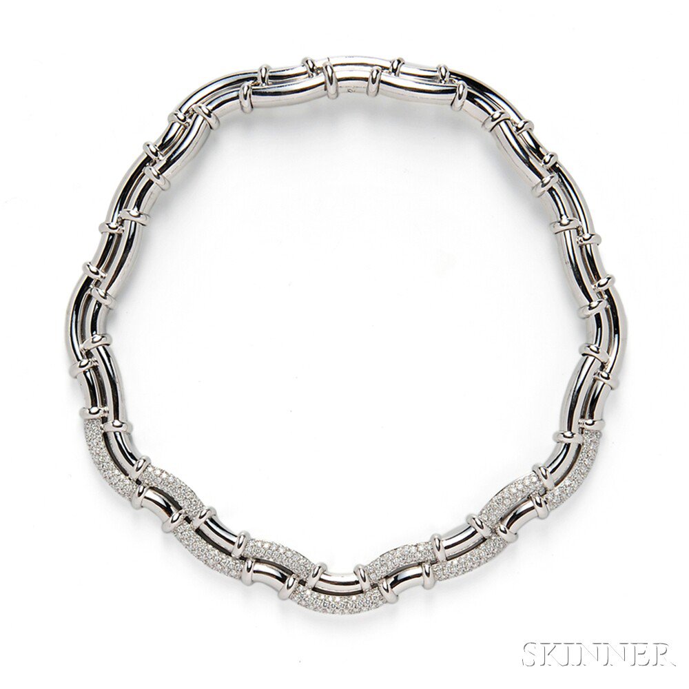 Appraisal: kt White Gold and Diamond Necklace of wave links the