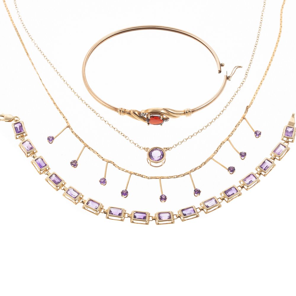 Appraisal: A Collection of Amethyst Jewelry in Gold K yellow gold