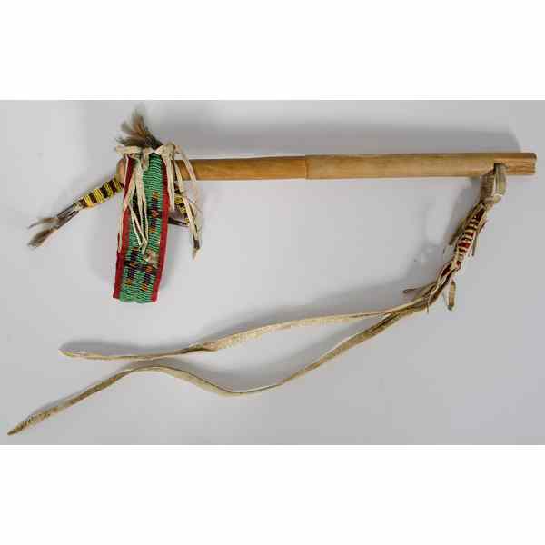 Appraisal: Cheyenne Quirt with Beaded and Quilled Wrist Strap turned wooden