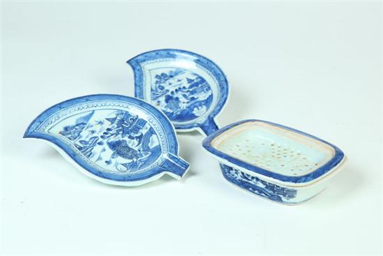 Appraisal: THREE PIECES OF CANTON China th century Two leaf shaped