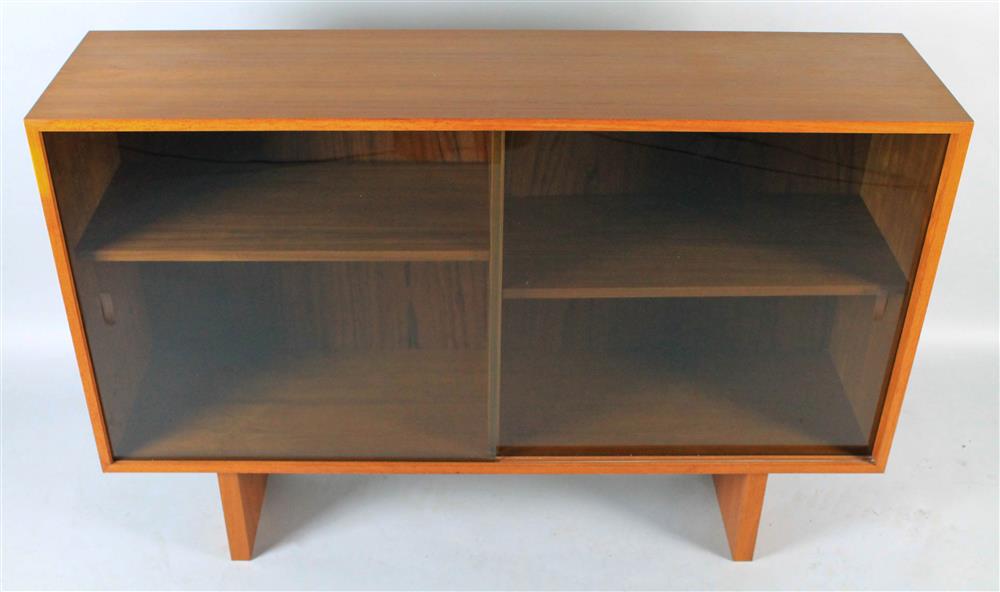 Appraisal: DANISH MODERN TEAK CABINET WITH GLASS SLIDING DOORS with two