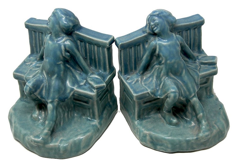 Appraisal: Rookwood Bookends Girl On Bench Rookwood Bookends Girl On Bench