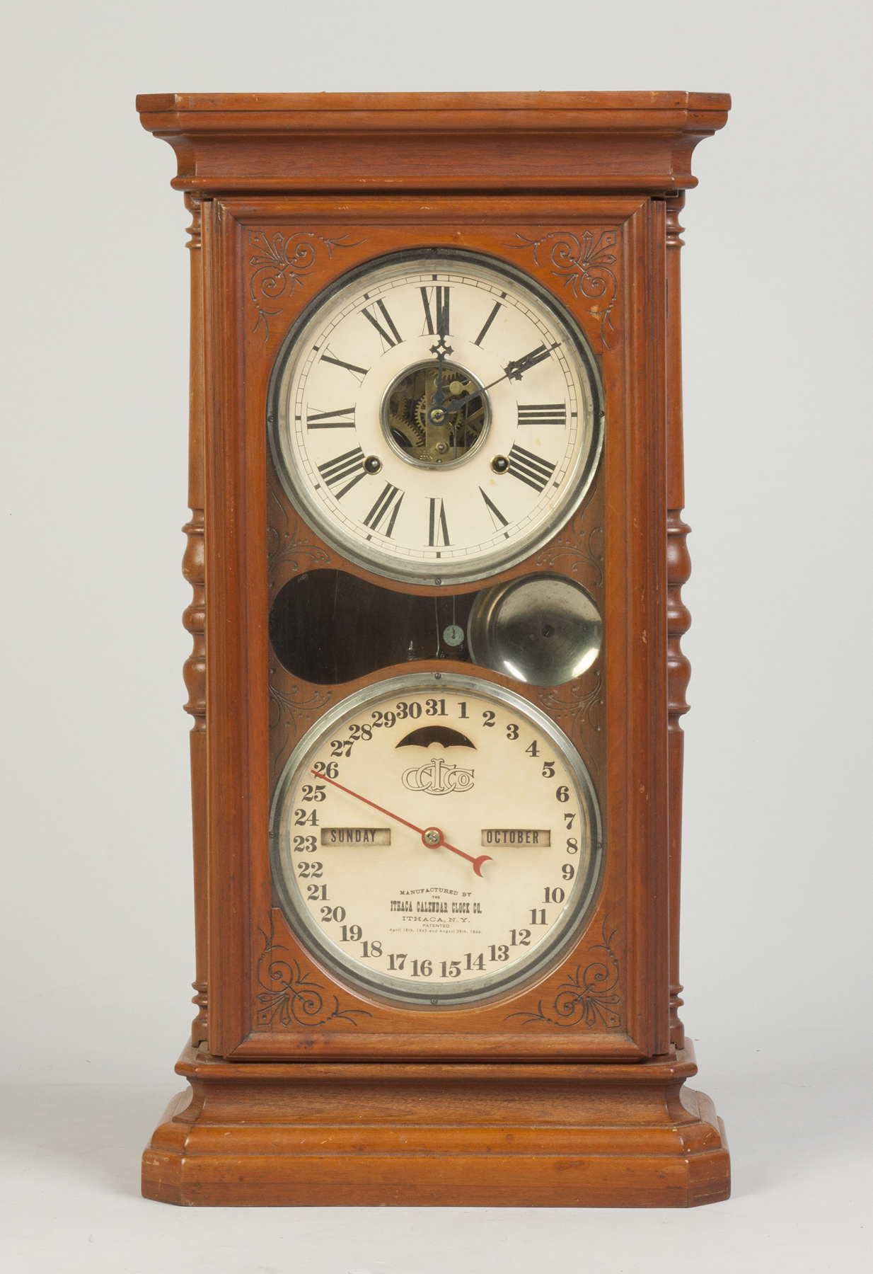 Appraisal: Ithaca Shelf Clock Walnut case Paper dials day time strike