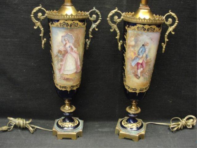 Appraisal: SEVRES Pair of Cobalt Decorated Vases as Lamps From a