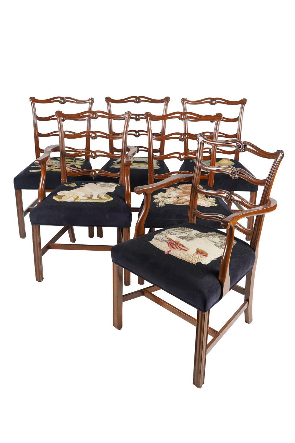 Appraisal: EIGHT CHIPPENDALE STYLE RIBBON-BACK DINING CHAIRScomprising two armchairs and six