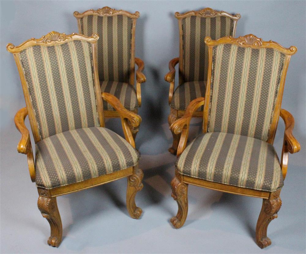 Appraisal: SET OF FOUR GEORGIAN STYLE BLEACHED MAHOGANY UPHOLSTERED ARM CHAIRS