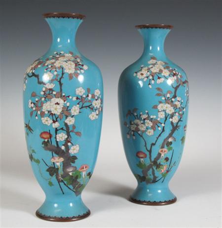 Appraisal: A pair of Japanese cloisonn enamel vases each of tapering