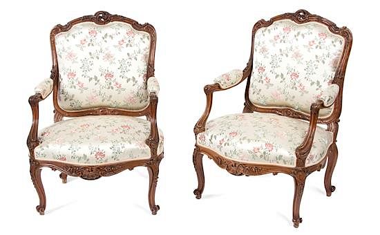 Appraisal: A Pair of Louis XV Style Fauteuils Height x width