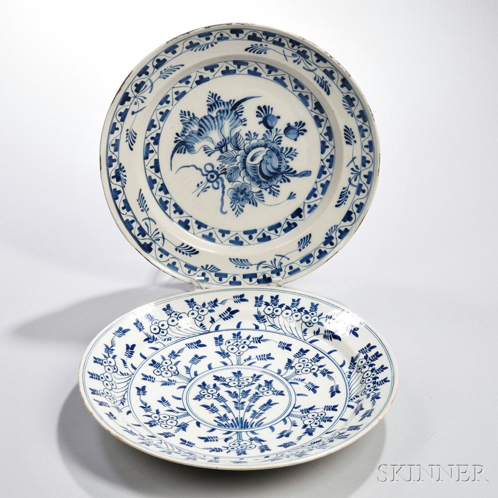 Appraisal: Two Delft Blue and White Chargers th century one with