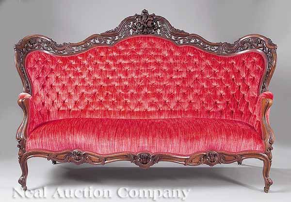 Appraisal: An American Rococo Carved Rosewood and Laminated Settee attributed to