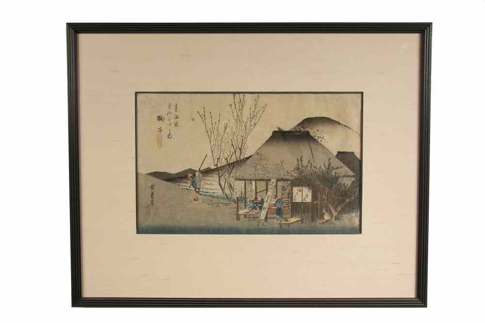 Appraisal: JAPANESE WOODBLOCK PRINT - 'Mareiko-meibutsu-cha-ya' Souvenir Tea House by Hiroshige