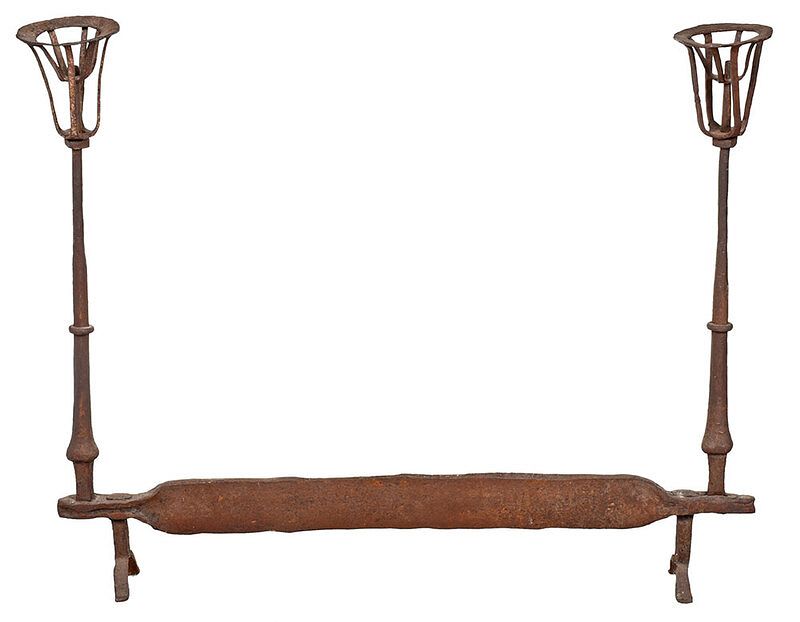 Appraisal: Early Wrought Iron Fireplace Andiron probably th century with torchiere