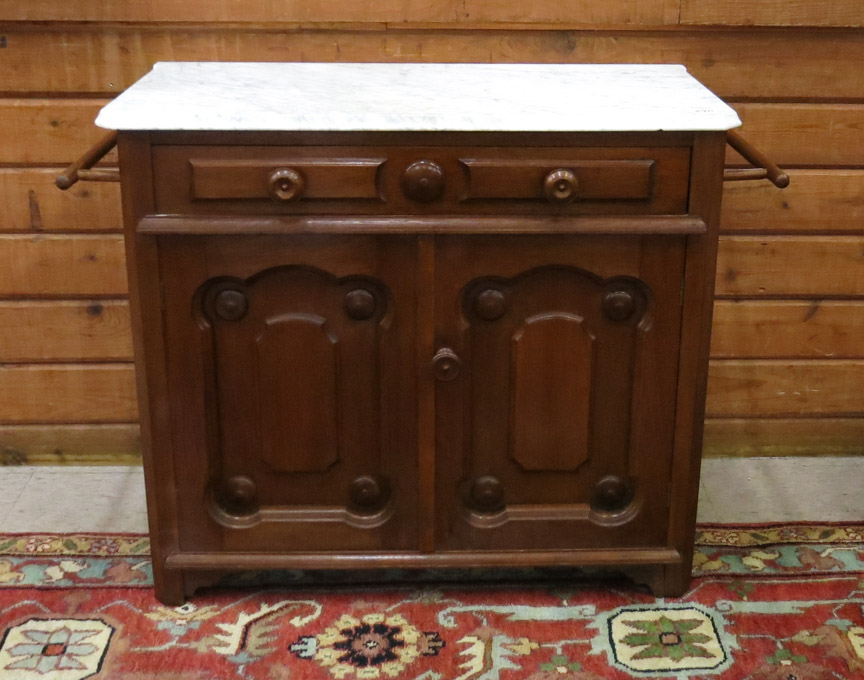 Appraisal: VICTORIAN MARBLE-TOP WALNUT WASHSTAND American last quarter of the th