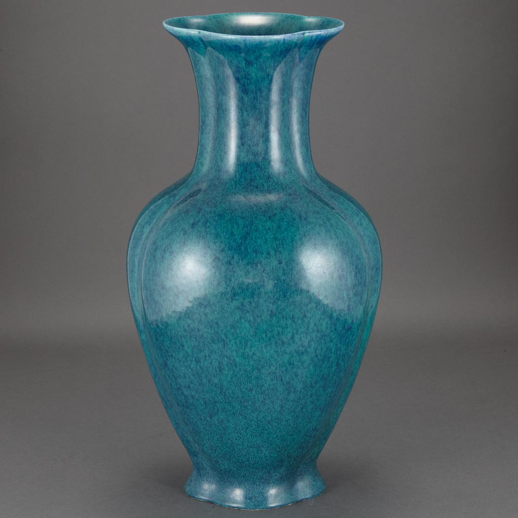 Appraisal: Chinese Robin's-Egg Blue Glazed Porcelain Vase th Century Of lobed