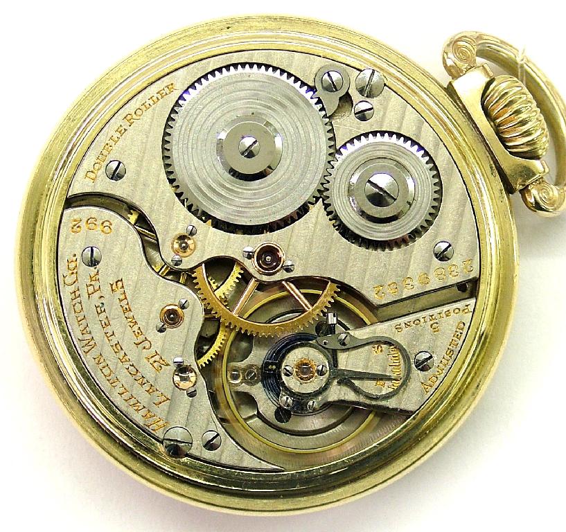 Appraisal: Hamilton B Railroad lever set gold plate pocket watch jewel