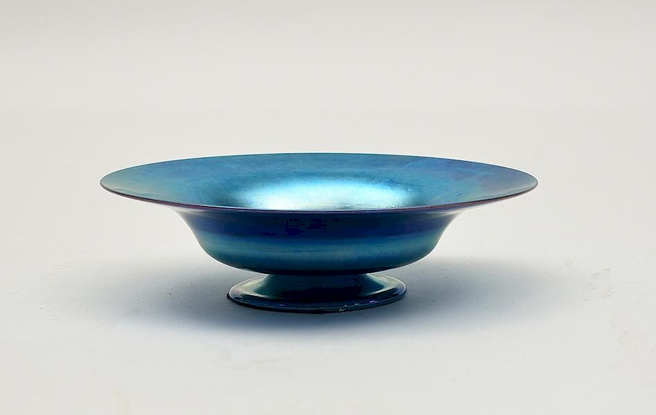 Appraisal: Tiffany blue Favrile art glass pedestal bowl Tiffany blue Favrile