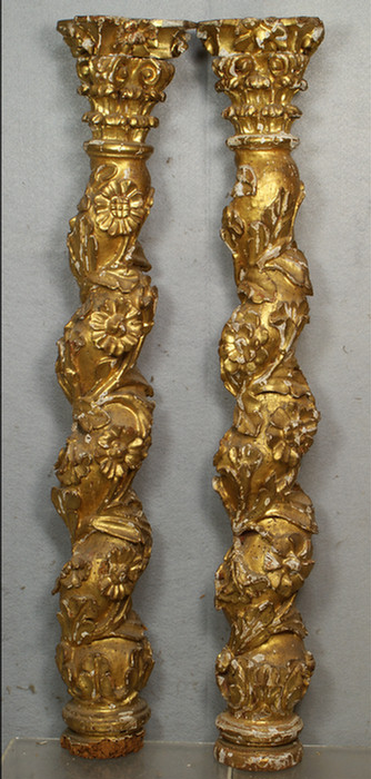 Appraisal: Continental carved and giltwood small columns approx h extensive worm