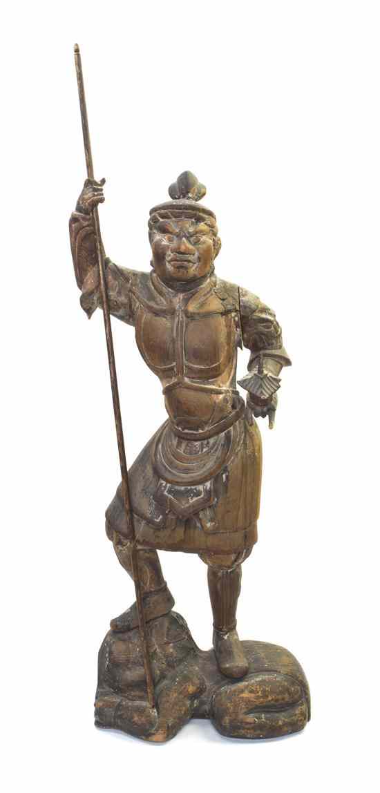 Appraisal: A Japanese Carved Wood Figure of the Guardian of Buddha