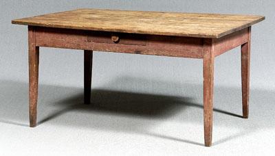 Appraisal: Southern pine harvest table yellow pine throughout single drawer tapered