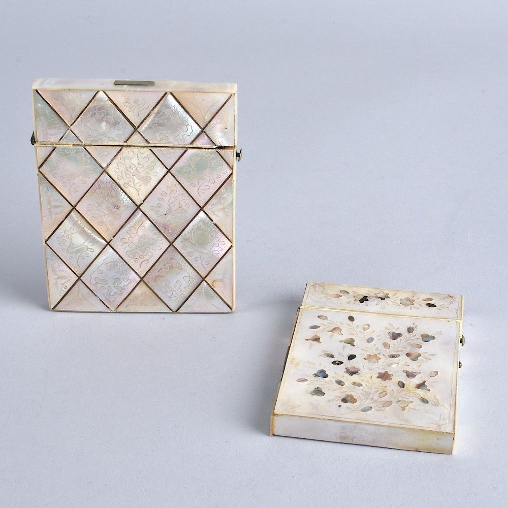 Appraisal: Mother of Pearl Calling Cards Cases Two Antique Hinged Calling