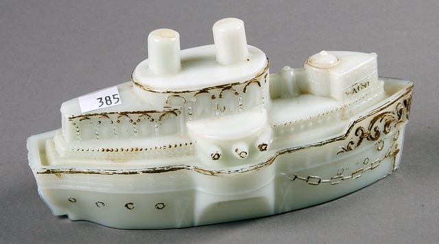 Appraisal: Milk Glass USS Maine Mustard Dish with original paint