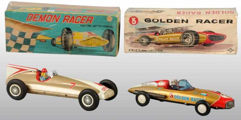 Appraisal: Lot of Tin Litho Race Car Friction Toys Description Japanese