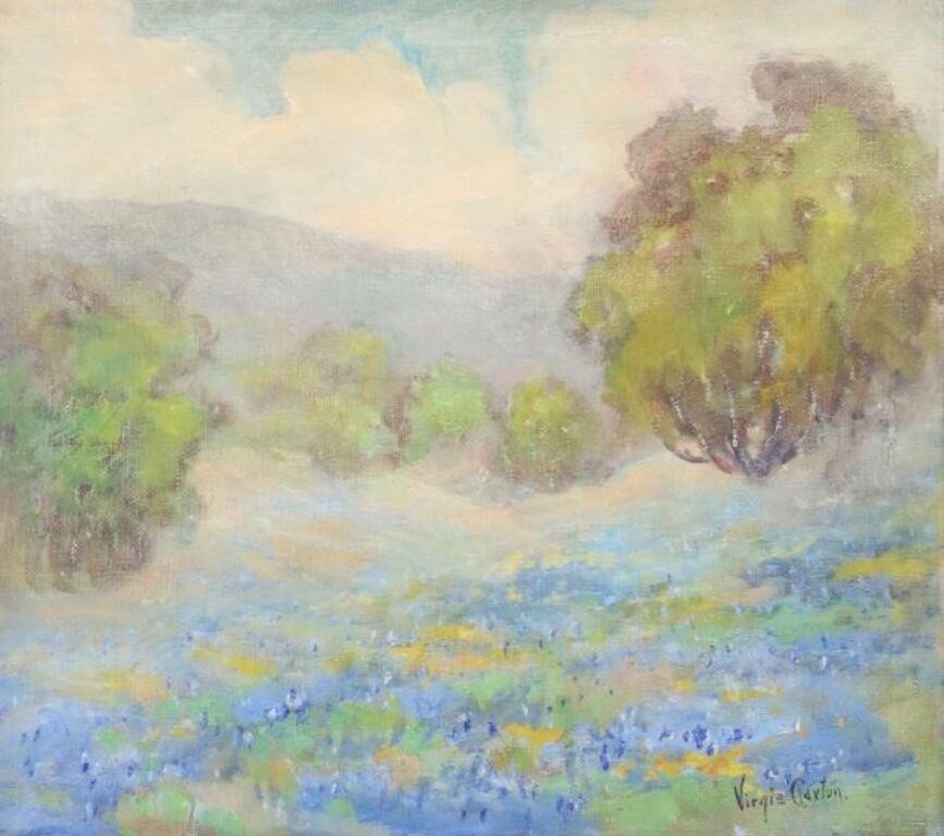 Appraisal: Framed oil on canvas painting Hill Country Landscape with Bluebonnets