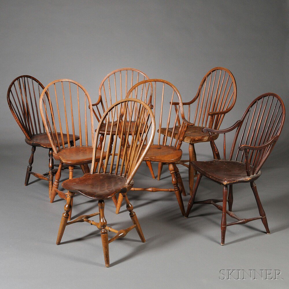 Appraisal: Seven Bow-back Windsor Chairs New England late th and early