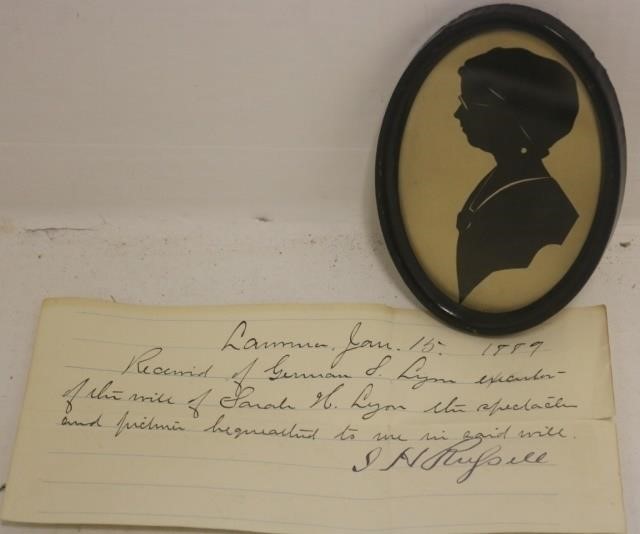 Appraisal: SHAKER SILHOUETTE OF SARAH H LYON FRAMED X ALONG WITH