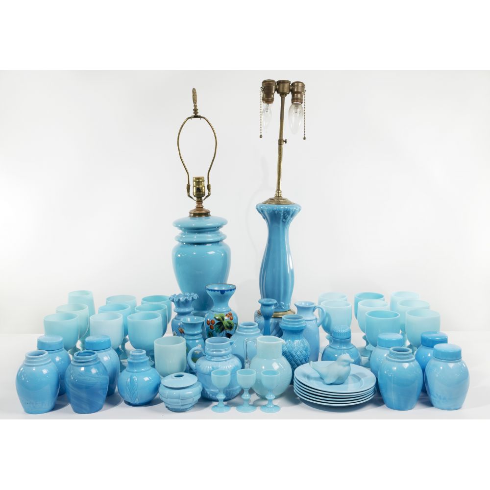 Appraisal: BLUE OPALINE AND MILK GLASS ASSORTMENTApproximately items including opaline glass