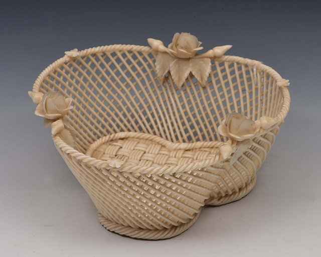 Appraisal: Belleek clover-shaped basket weave dish cm