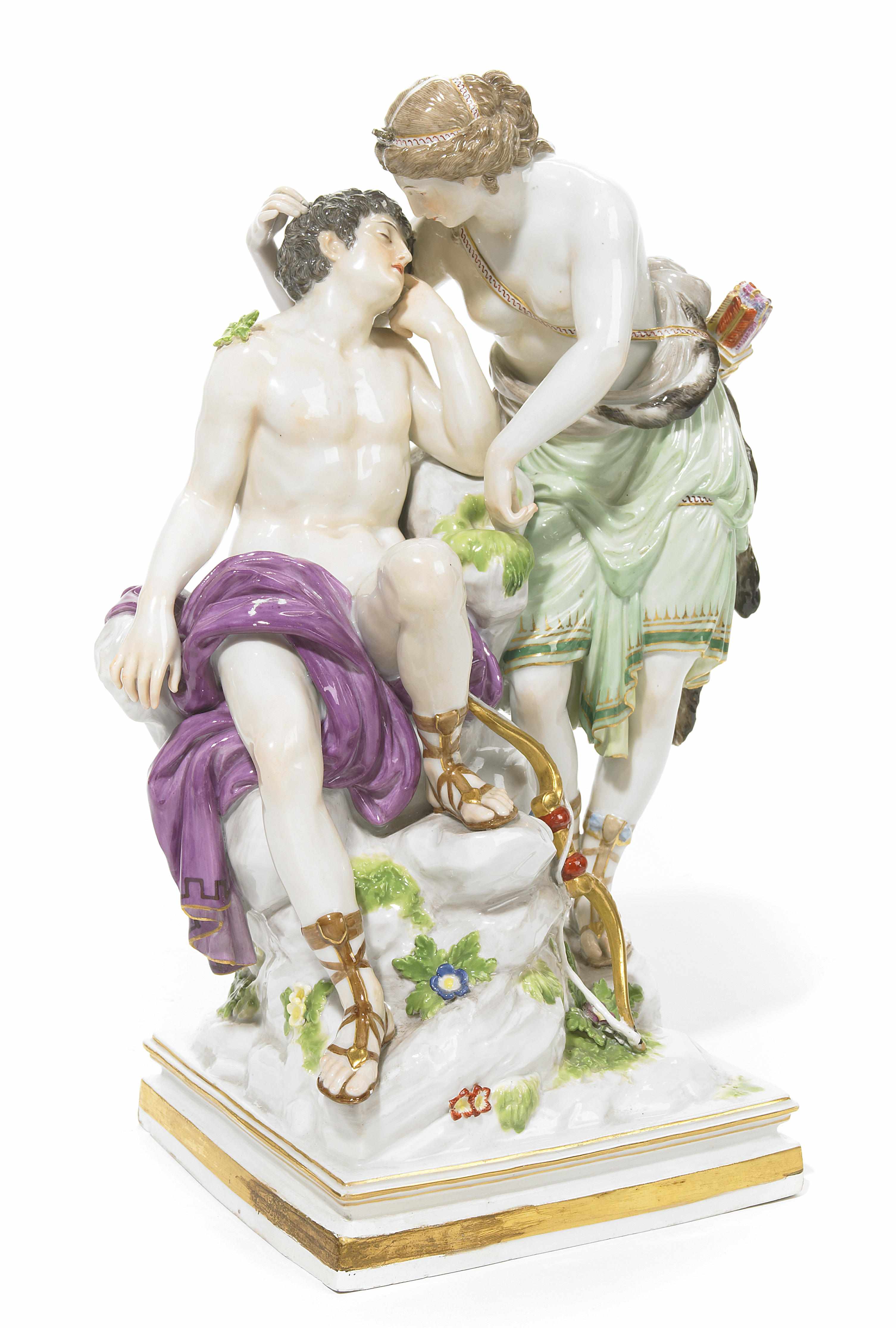 Appraisal: A Meissen porcelain figural group Diana and Endymion late th