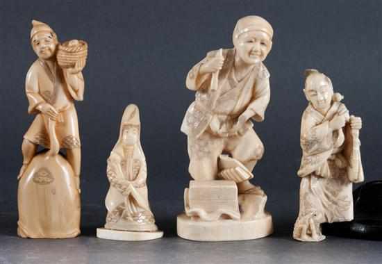 Appraisal: Four Japanese carved ivory figures of deities and villagers Estimate