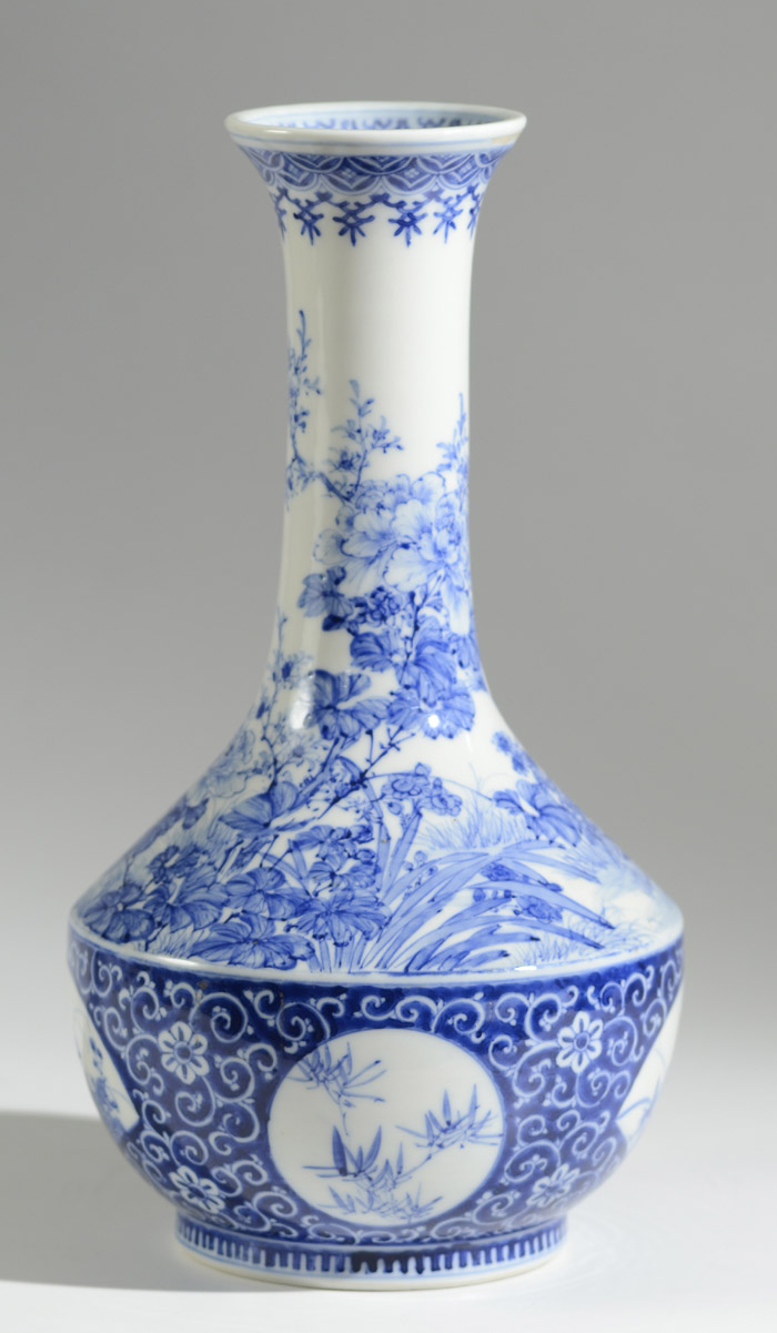 Appraisal: MEIJI JAPANESE BLUE AND WHITE GLAZED VASE in bottle form