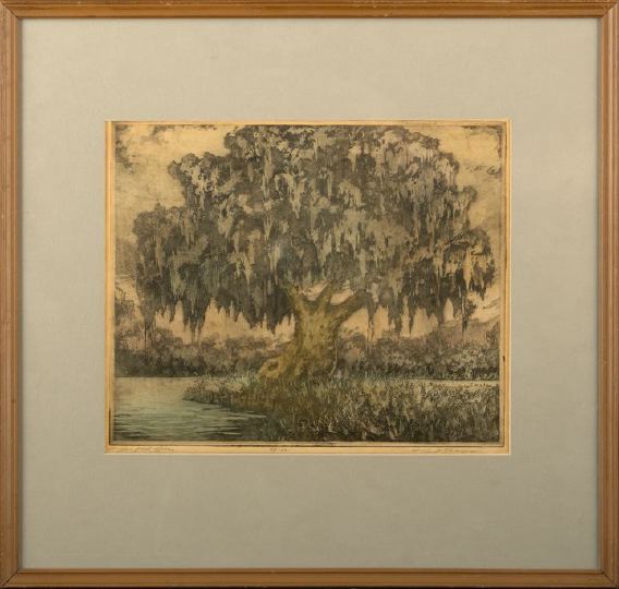 Appraisal: H Alvin Sharpe American Louisiana - Bayou Post Office hand-colored