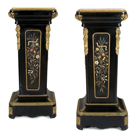 Appraisal: Pair of Louis XVI Style Gilt-Metal and Pietra Dura Mounted