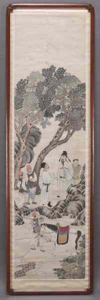 Appraisal: Chinese Qing framed watercolor paintingdepicting figures in a landscape Site