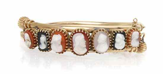 Appraisal: An Antique Karat Yellow Gold and Cameo Bangle Bracelet consisting