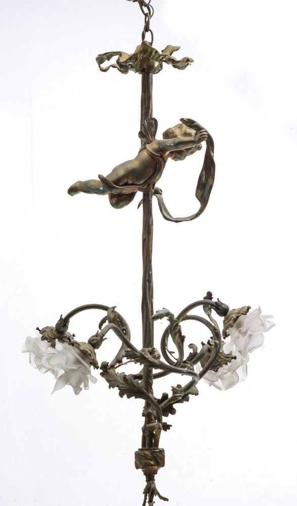 Appraisal: A CIRCA CONTINENTAL CHANDELIER WITH FIGURAL CHERUB The Rococo style