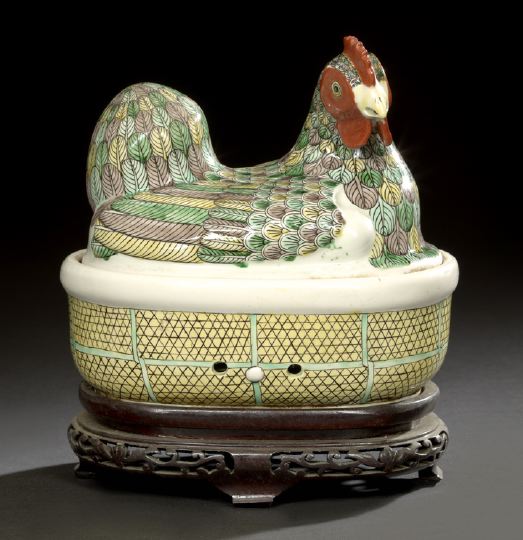 Appraisal: Chinese Export Famille Verte Porcelain Chicken-Form Egg Holder modeled as