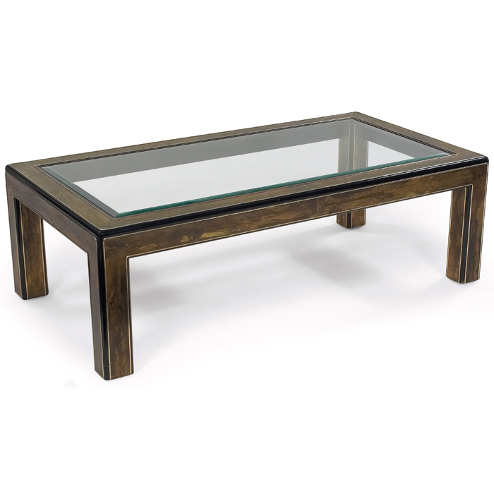 Appraisal: Bernhard Rhone for Mastercraft coffee table large rectangularwood form with