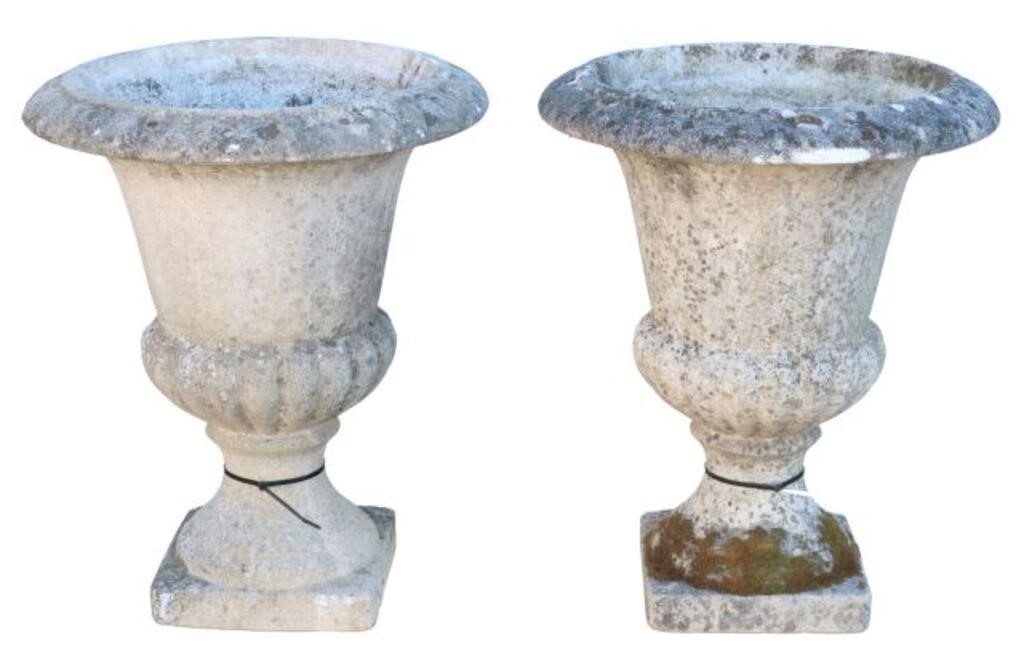 Appraisal: pair French cast stone garden urn planters Grandon Fres campana-form