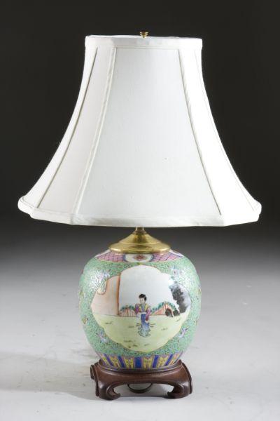 Appraisal: Chinese Export Porcelain Table Lamp th century Rose Mandarin decorated