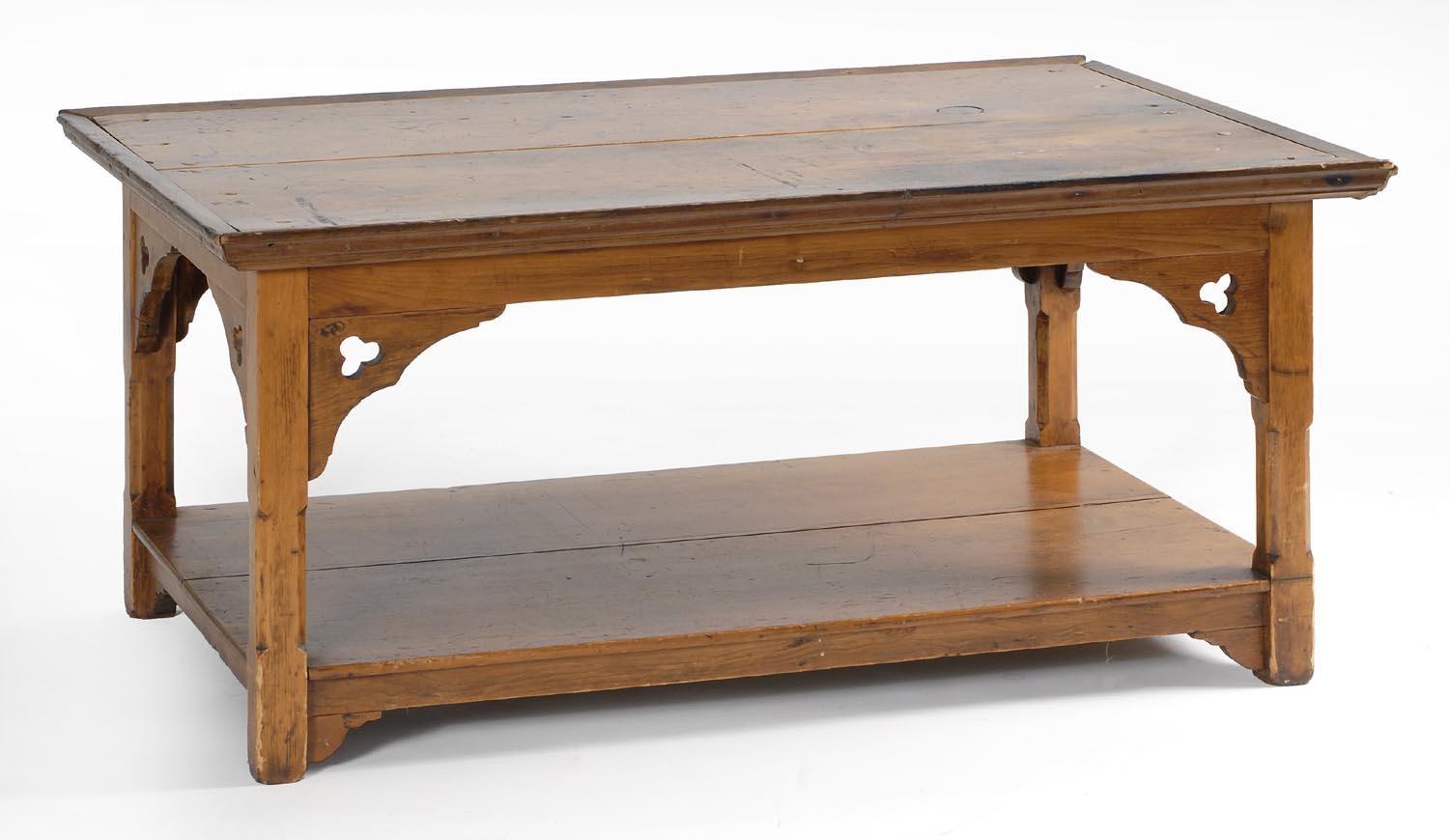 Appraisal: PINE COFFEE TABLE MADE FROM ANTIQUE WOOD Cut corner mounts