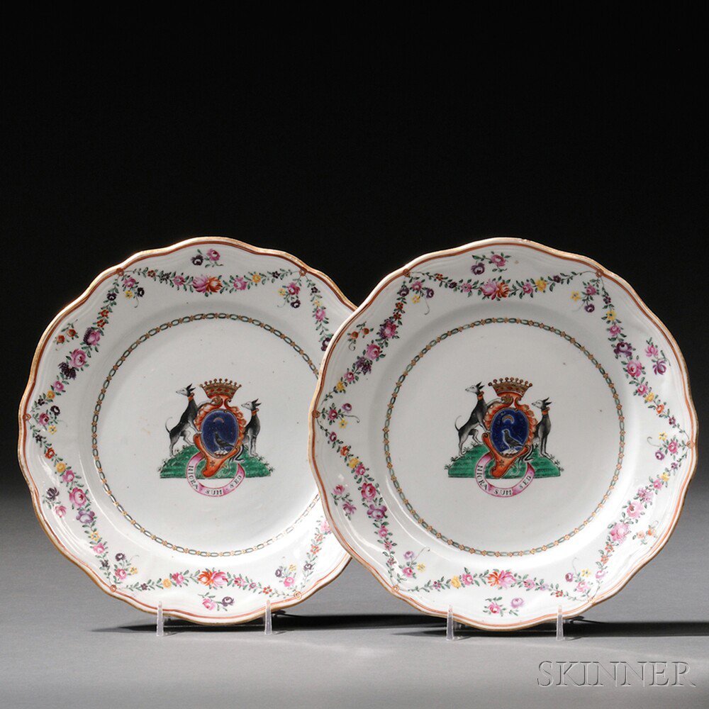 Appraisal: Pair of Armorial Porcelain Plates China late th century with